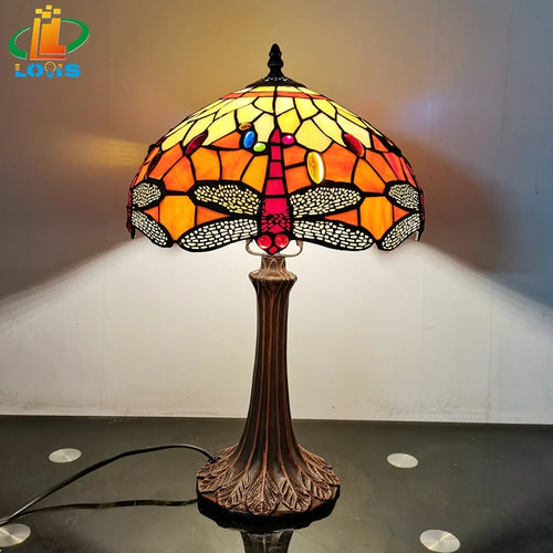 Tischlampe Libelle im Tiffany-Stil für Retro-Beleuchtung und als Geschenk