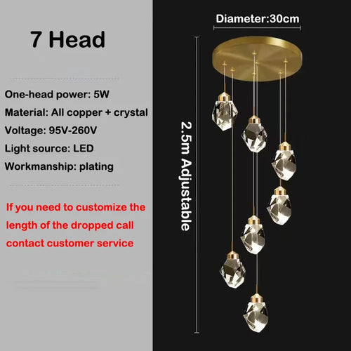 lustre en cristal led design en cuivre moderne et élégant
