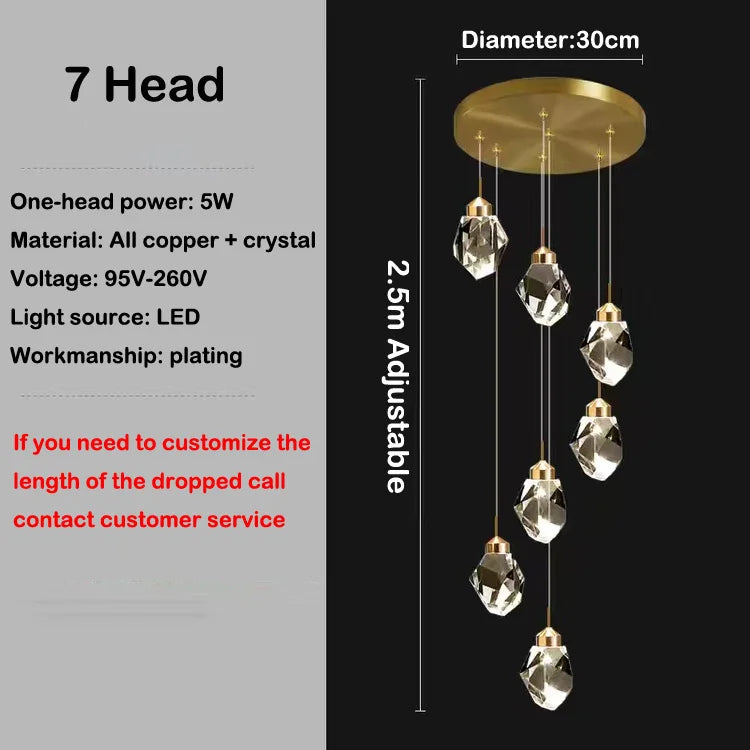 lustre en cristal led design en cuivre moderne et élégant
