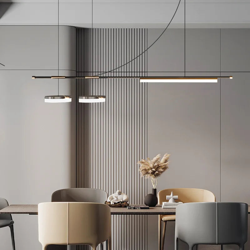SANDYHA Restaurant moderne Lustres bande linéaire lampe à LED salle à manger Lustre Salon Design Luxe Luminarias Pendentes E Lustres - vue 5 sur 15