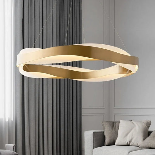 Moderner LED-Kronleuchter mit gebürsteten Kristallringen - vue 5 sur 12