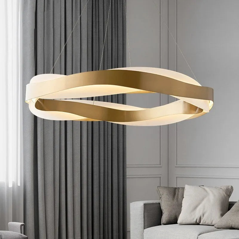 Moderner LED-Kronleuchter mit gebürsteten Kristallringen - vue 5 sur 12