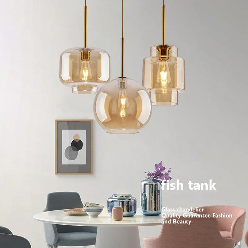 Suspension LED en verre design nordique luminaire décoratif d'intérieur