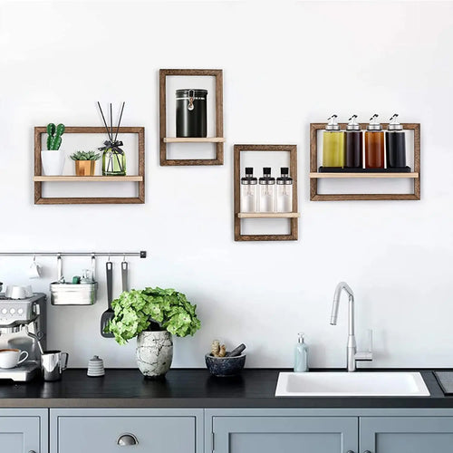 Black Wood Shelves for Wall Storage Hanging Floating Wall Shelves Rustic Farmhouse Decor, Bedroom Bathroom Living Room Kitchen - vue 4 sur 7