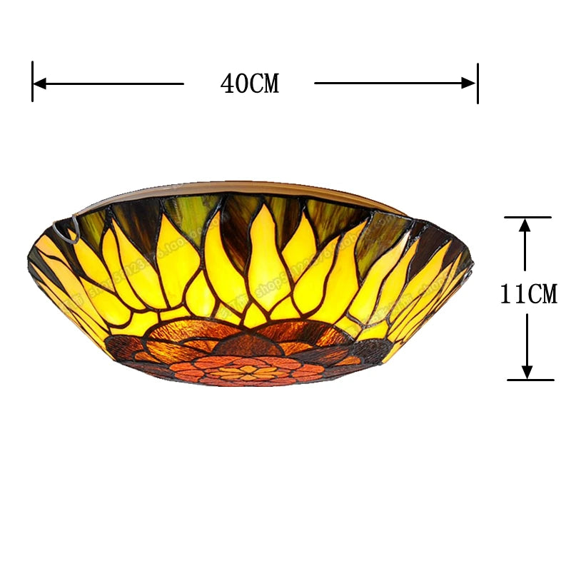 16-Inch Continental Sunflower Ceiling Tiffanylamps Bedroom Children's Den Bar Glass Art Lighting Personality Stairs - vue 4 sur 8