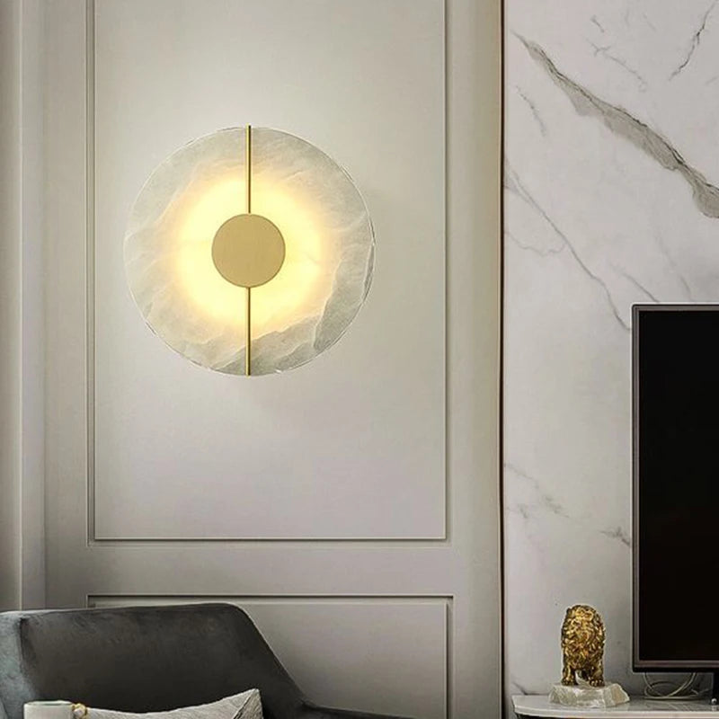 applique murale led design nordique moderne en marbre et cuivre doré - vue 7 sur 10