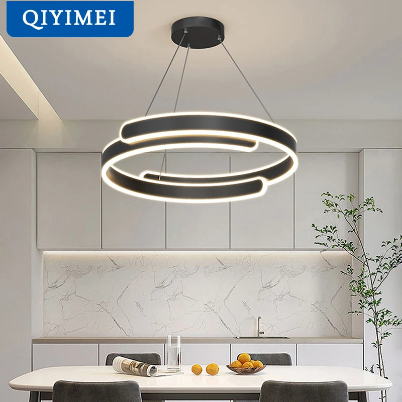 Moderner LED-Kronleuchter in Schwarz-Weiß für Wohnzimmer, Esszimmer und Küche - vue 6 sur 10
