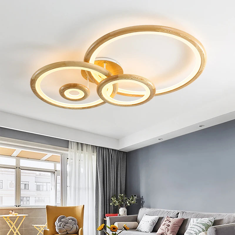 Lampe circulaire moderne en rondins pour salon - vue 5 sur 17