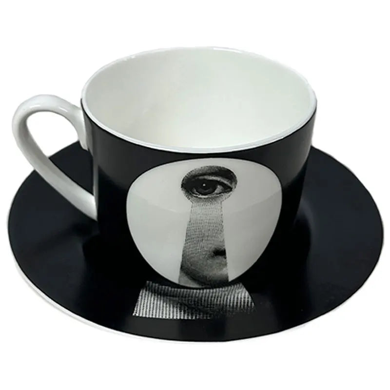 tasse porcelaine fine motif visage italien design bureau - vue 6 sur 6