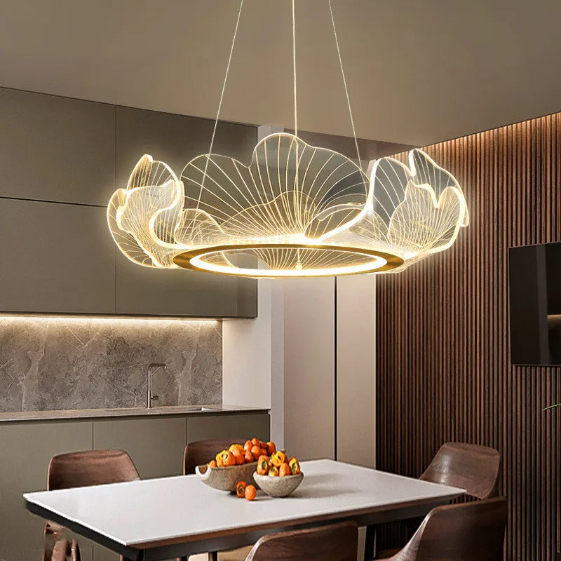 lustre led postmoderne de luxe réglable lotus feuille minimaliste - vue 4 sur 9