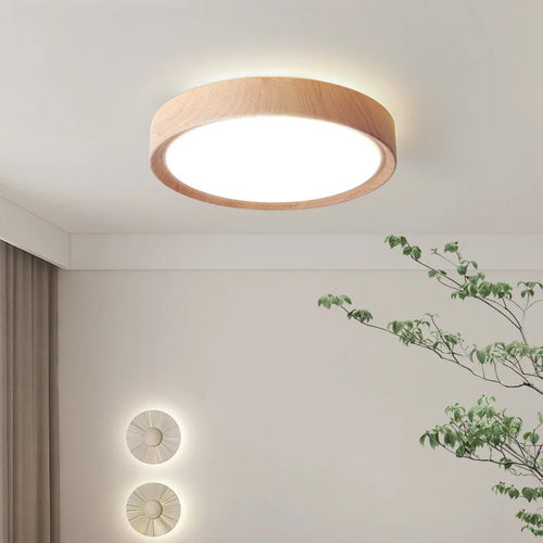 Runde LED-Deckenleuchte aus Holz für dekorative Innenbeleuchtung - vue 2 sur 9