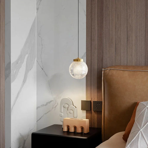 Moderne Pendelleuchte aus Kupfer mit verstellbarem Glaspendel - vue 4 sur 9
