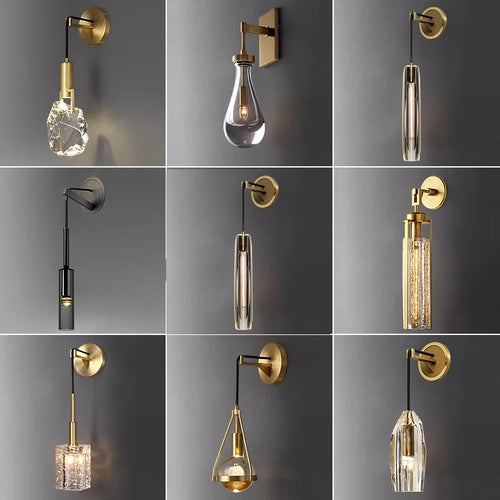 applique murale design gouttelette d'eau cristal led cuivre nordique