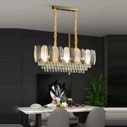 LED-Kronleuchter im Art-Déco-Stil mit weißen und grauen Federn - vue 7 sur 17