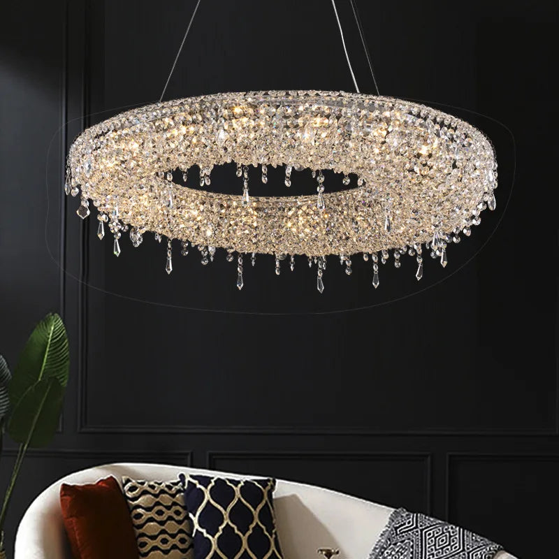 lustre led moderne de luxe en cristal pour hôtel duplex villa - vue 4 sur 11