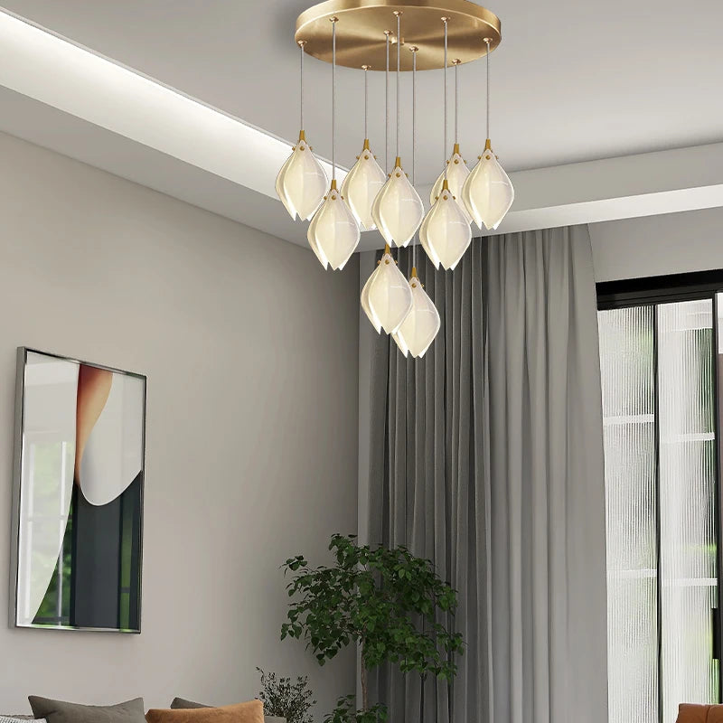 lustre led moderne en céramique en forme de pétales décoratif - vue 5 sur 14
