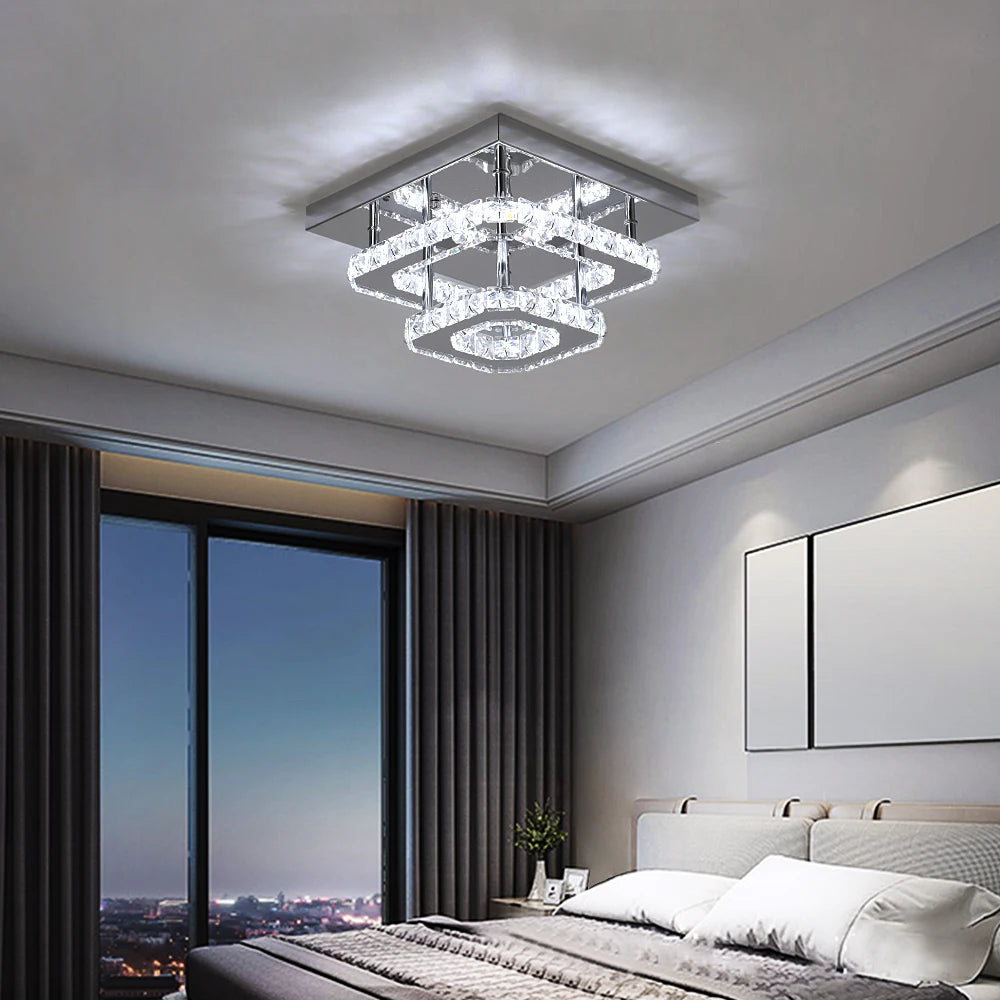 Plafonnier LED en cristal et acier inoxydable - vue 3 sur 10