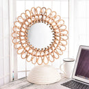 Wall Mirror, Round Wicker Rattan Decorative Mirror, Rustic Natural Rattan Wall Decor with Mounted Frame for Bathroom Hallway