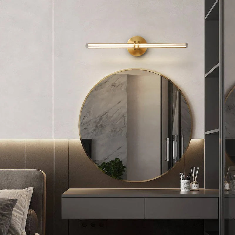 Simple All Copper Straight Glass Wall Lamp, Bathroom Mirror in Front of Light Luxury Living Room Balcony Bedroom LED Lighting - vue 4 sur 10