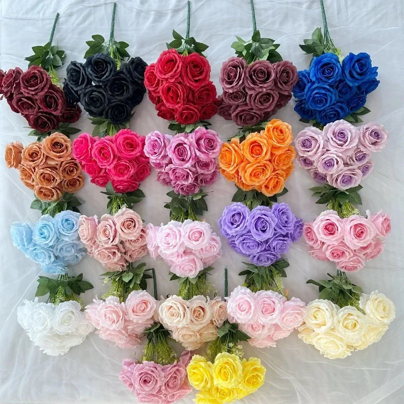 bouquet de roses artificielles en soie pour décoration intérieure - vue 6 sur 28