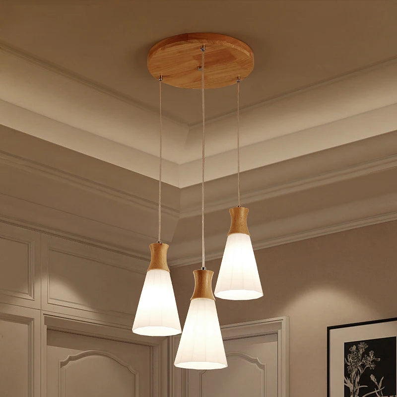 lustre en bois massif et verre luminaire suspendu - vue 4 sur 15