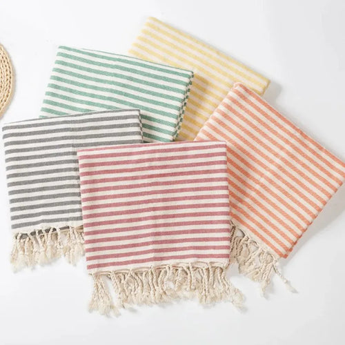Serviette de plage turque rayures pompons grande taille - vue 3 sur 7