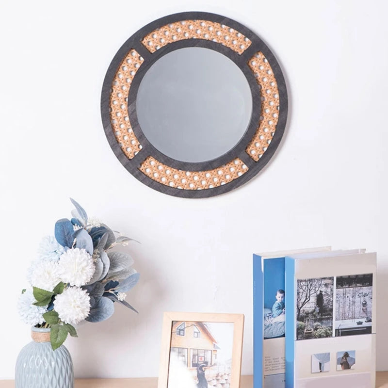 miroir rond en rotin bohème pour décoration intérieure - vue 5 sur 8
