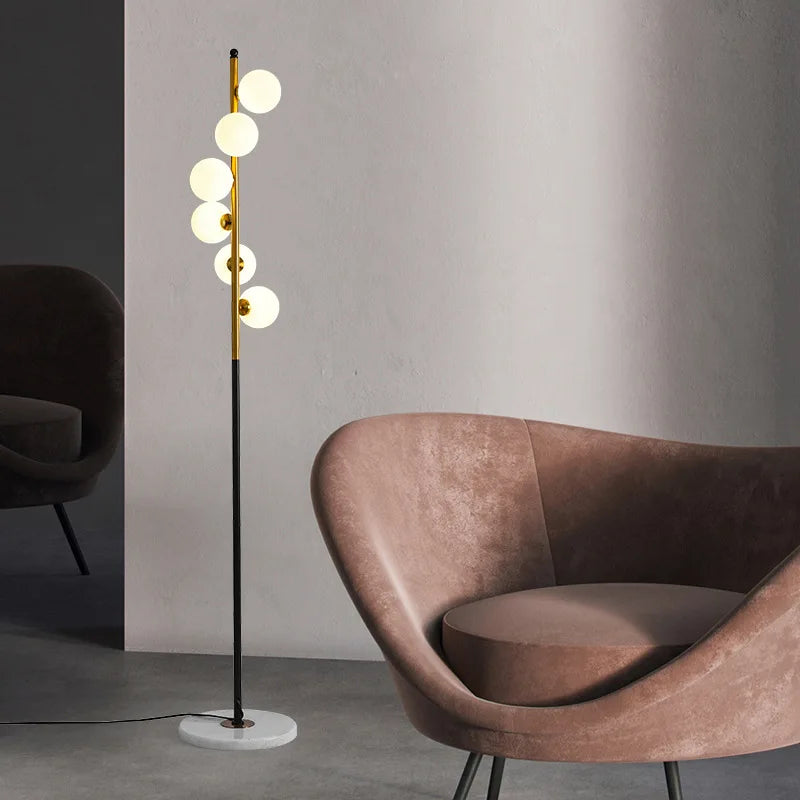 lampadaire led bicolore moderne en verre et fer marbre - vue 3 sur 6