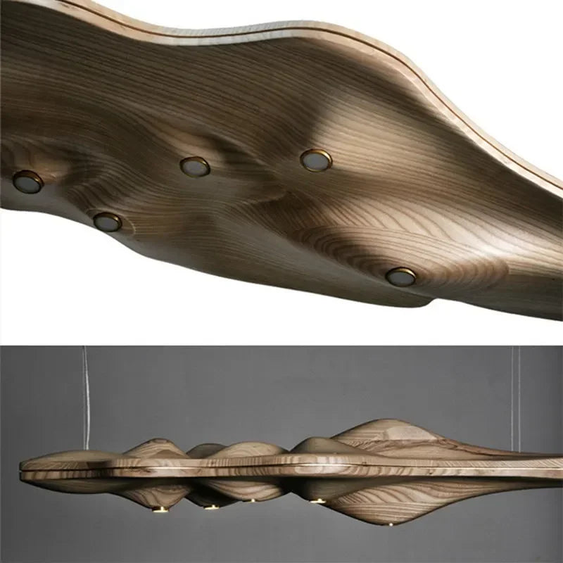 Lustre nordique moderne résine bois massif éclairage décoratif intérieur - vue 7 sur 9