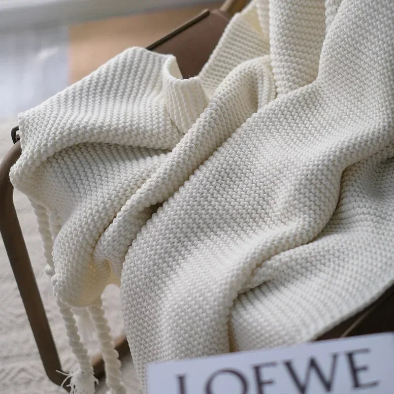 plaid maille géométrique nordique couverture chaude salon - vue 4 sur 7