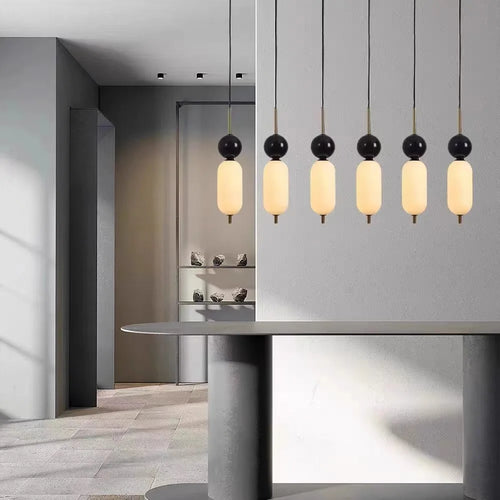 suspension LED style 	 en acrylique et marbre naturel - vue 6 sur 7