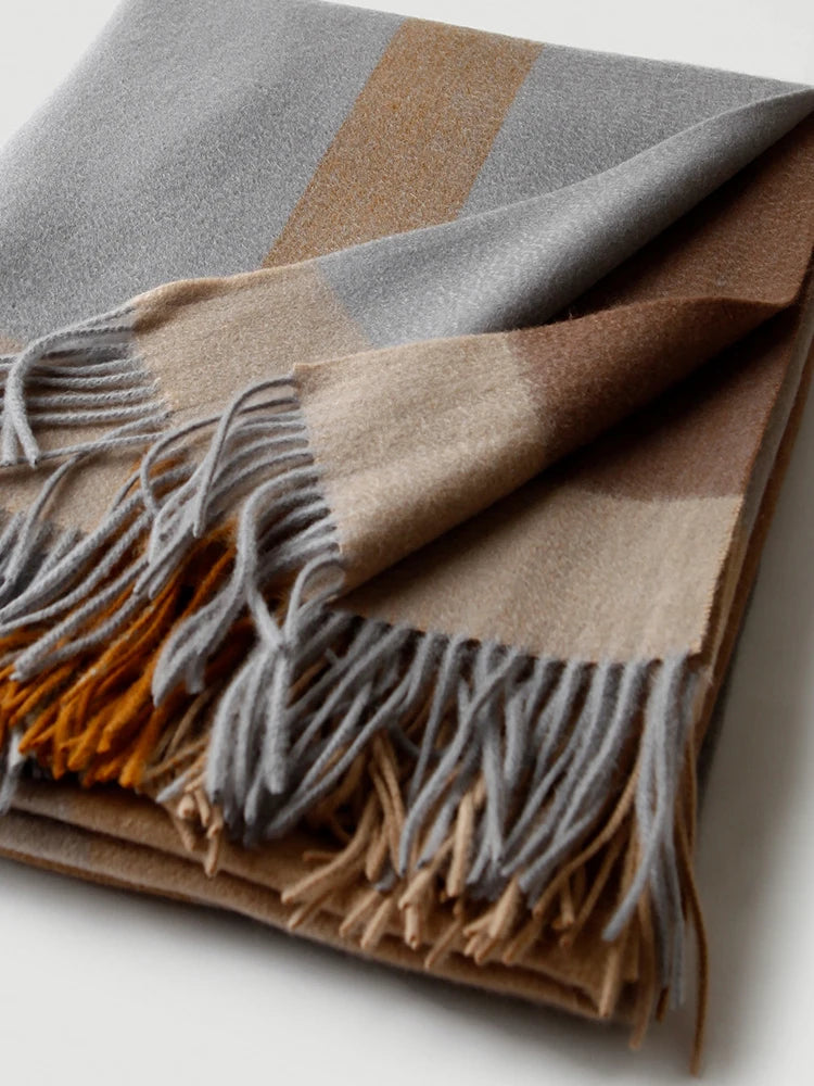 Plaid laine carreaux franges style jacquard salon