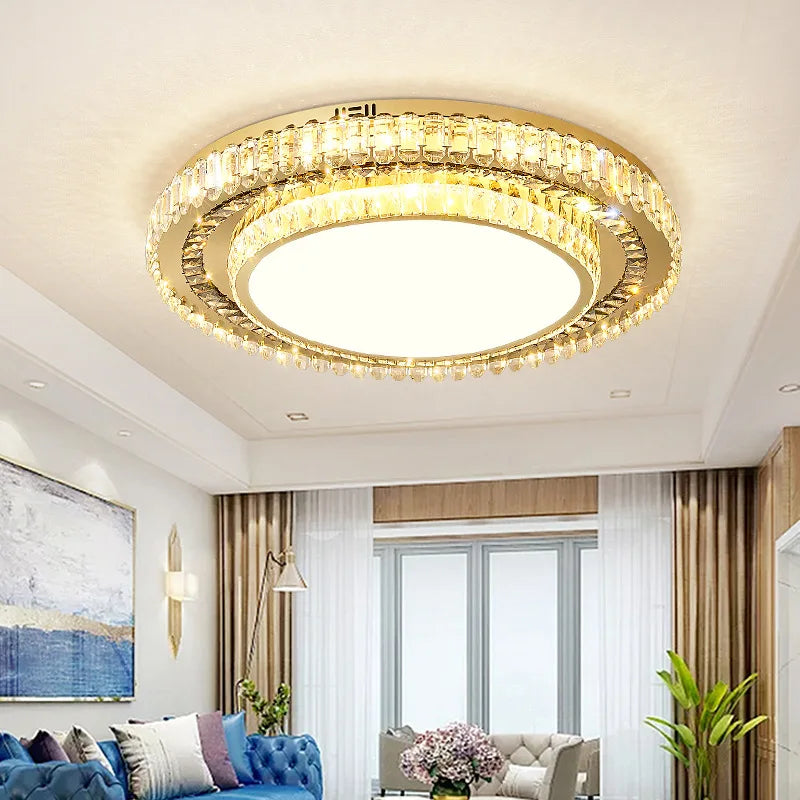 lustre de luxe moderne en verre de cristal led rond