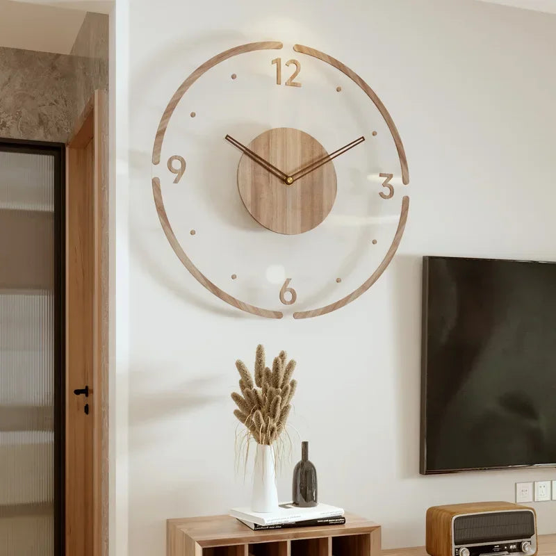 horloge murale en bois massif design silencieuse pour décoration intérieure - vue 6 sur 8