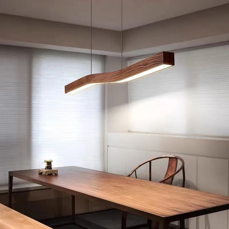 lustre rétro en bois de noyer avec bande longue pour loft - vue 3 sur 16