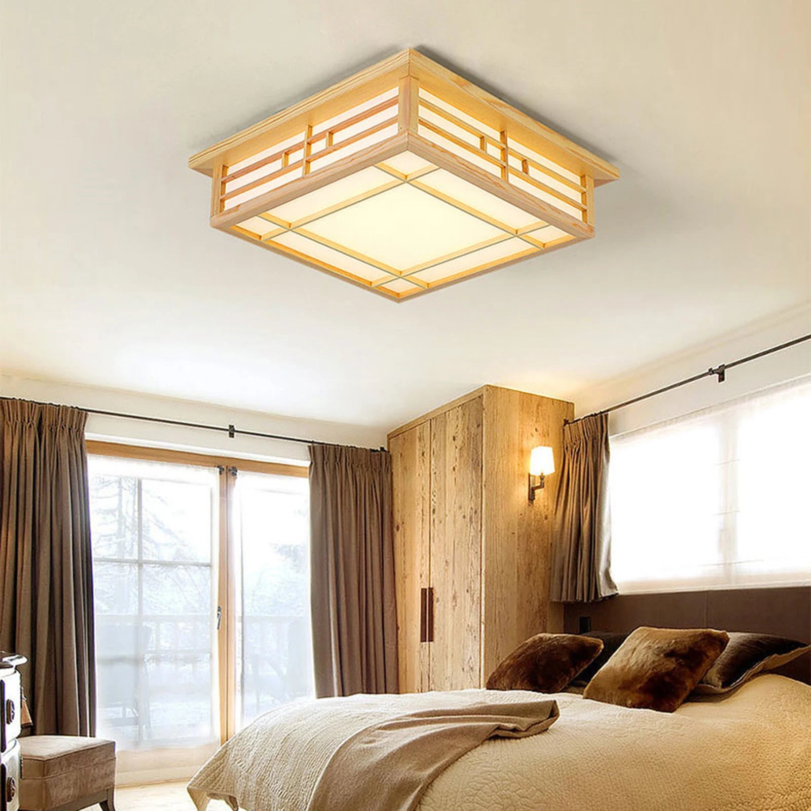 Plafonnier Lampe LED Bois Massif Japonais Tatami Lumière Salon Lumière Chambre Balcon - vue 3 sur 6
