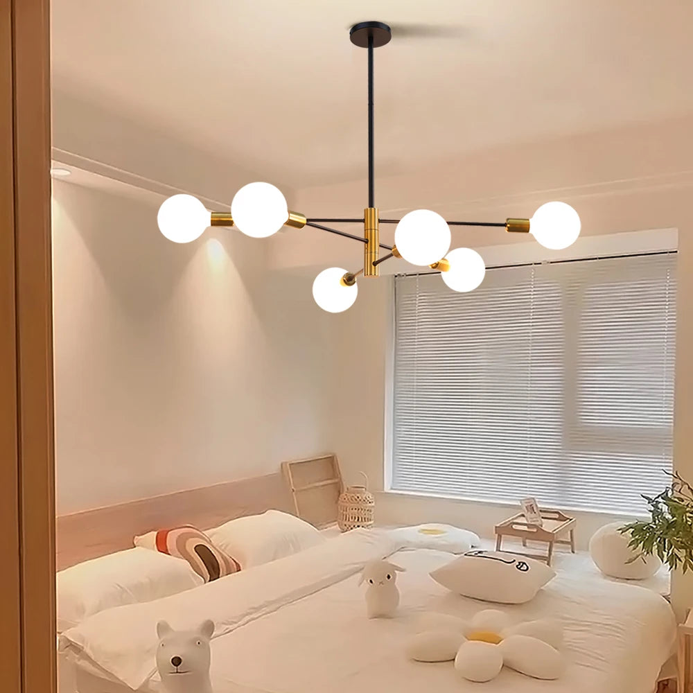 Moderne Nordique Spoutnik Noir LED Lustre Éclairage Luminaires D'intérieur Pour Chambre Salon Salle À Manger Décor À La Maison Plafonnier - vue 4 sur 6