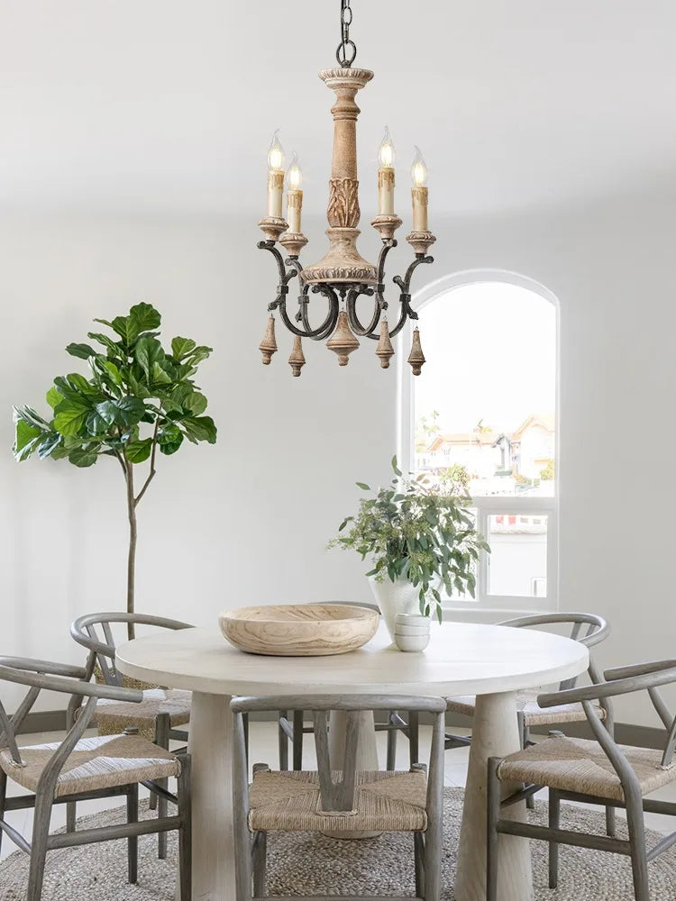 lustre vintage en bois sculpté pour un éclairage élégant à la maison - vue 4 sur 8