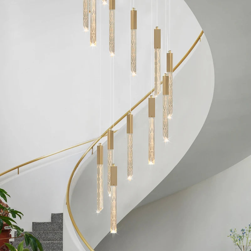 lustre en or lampe d'escalier moderne LED éclairage intérieur en cristal spirale - vue 6 sur 17