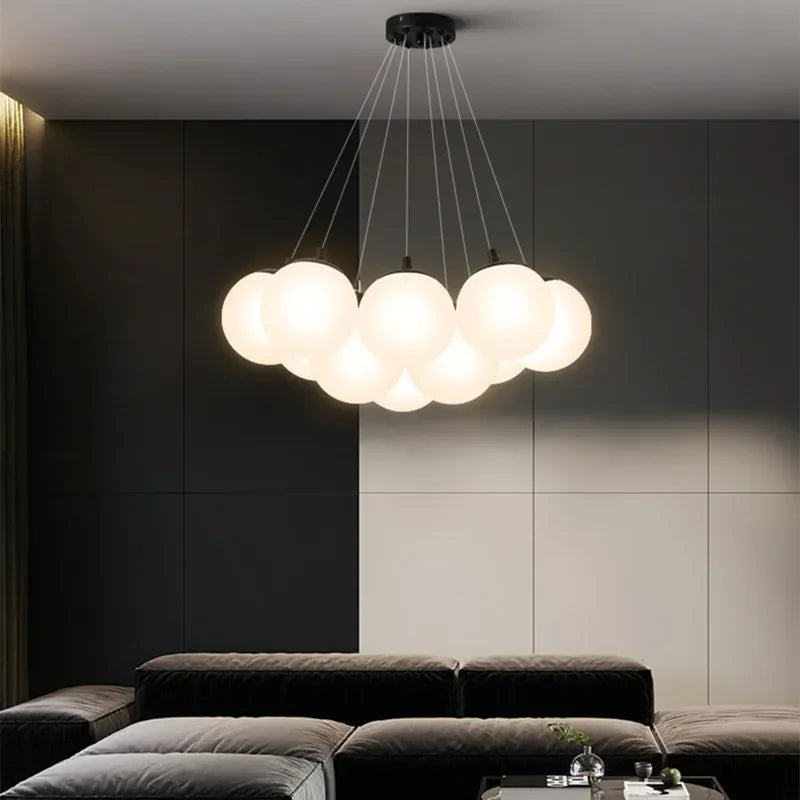 lustre nordique en verre avec suspension led pour décoration maison - vue 6 sur 9