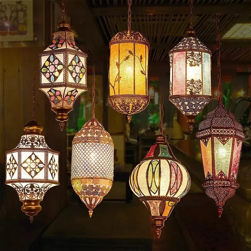 lustre suspendu asiatique décoratif pour intérieur bohème - vue 6 sur 18
