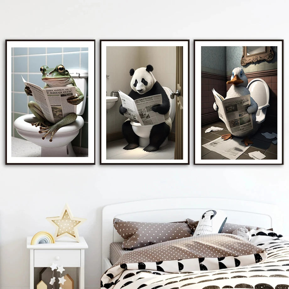 décoration murale humoristique animaux assis sur toilettes - vue 4 sur 7