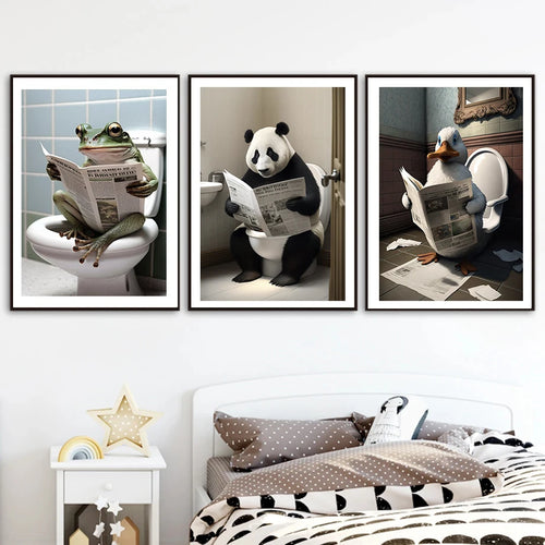 décoration murale humoristique avec animaux sur toilettes