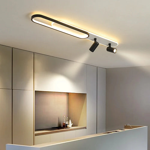 Lustres Led modernes avec projecteurs pour salon salle à manger chambre décor lumières cuisine acrylique plafonniers luminaire noir
