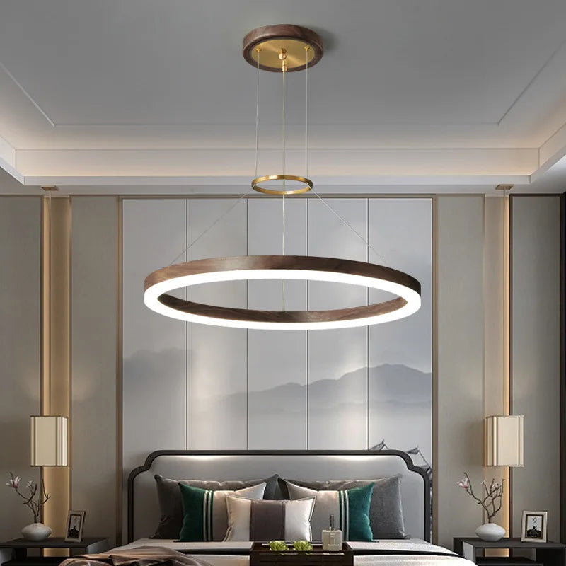 lustre Bois massif Led moderne noyer noir décoration maison - vue 4 sur 9