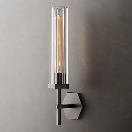 Amerikanische LED-Wandleuchte mit Kristall-Lampenschirm und goldfarbenem Metall - vue 8 sur 11