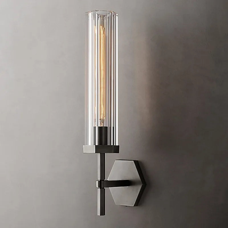 Amerikanische LED-Wandleuchte mit Kristall-Lampenschirm und goldfarbenem Metall - vue 7 sur 11