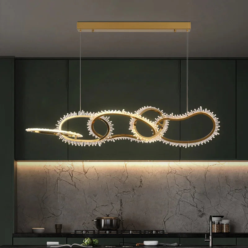 lustre de luxe en cristal avec anneaux led modernes - vue 4 sur 16