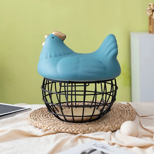 Ceramic Egg Storage Basket, Living Room, Fruit, Garlic, Hollow Metal Hen Shaped, Kitchen Organizer - vue 10 sur 14