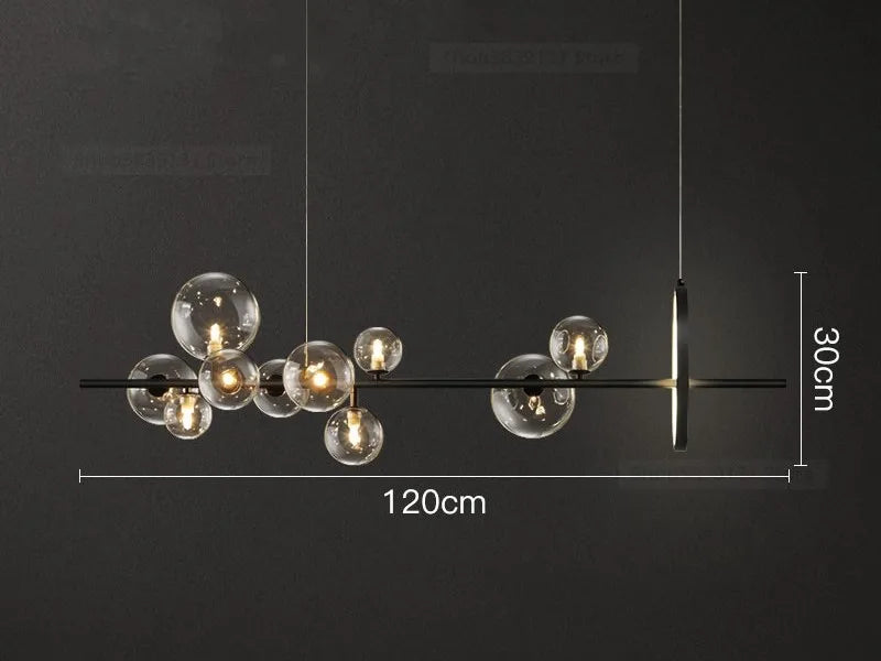 lustre moderne en verre transparent avec bulles en métal